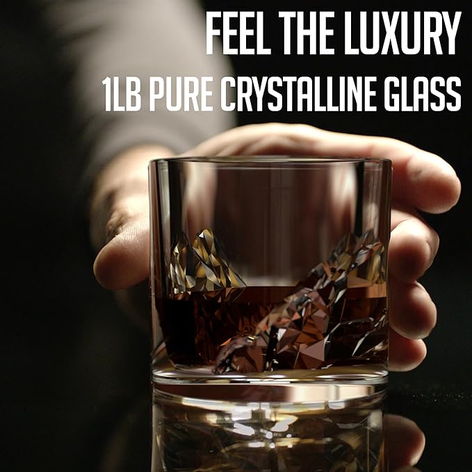 Grand Canyon Heavy Crystal Whiskey Glasses Gift Set of 2, Thick Freezable Bourbon Glass 1lb Each, Premium Whiskey Gifts for Men, Frozen Crystal Chills Cocktails, 10 oz-Ruum Studio Home