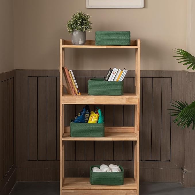 4 Pack Small Storage Shelf Baskets for Organizing, Mini Woven Rope Storage Bins for Towels, Cute Decorative Closet Organizer，Baby Nursery, Gift Empty Baskets -11.81''Lx7.87''Wx4.72''H-Green-Ruum Studio Home