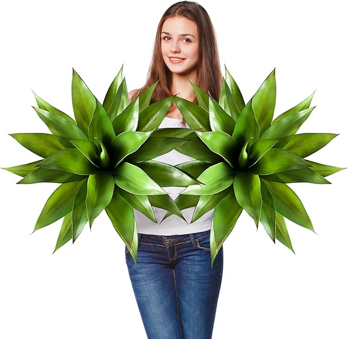 JUSTOYOU 28" Artificial Agave Plants Outdoor Large Fake Agave Plants Faux Succulents for Outdoor Indoor Home Front Porch Decor (2, Green)-Ruum Studio Home