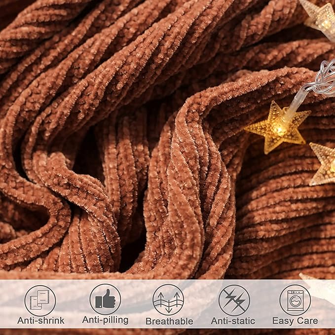 lifein Throw Blanket for Couch, Soft Boho Decor Bed Throw,Cozy Burnt Orange Chenille Knitted Small Farmhouse Lightweight Throw for Spring(Rust,60 * 80")-Ruum Studio Home