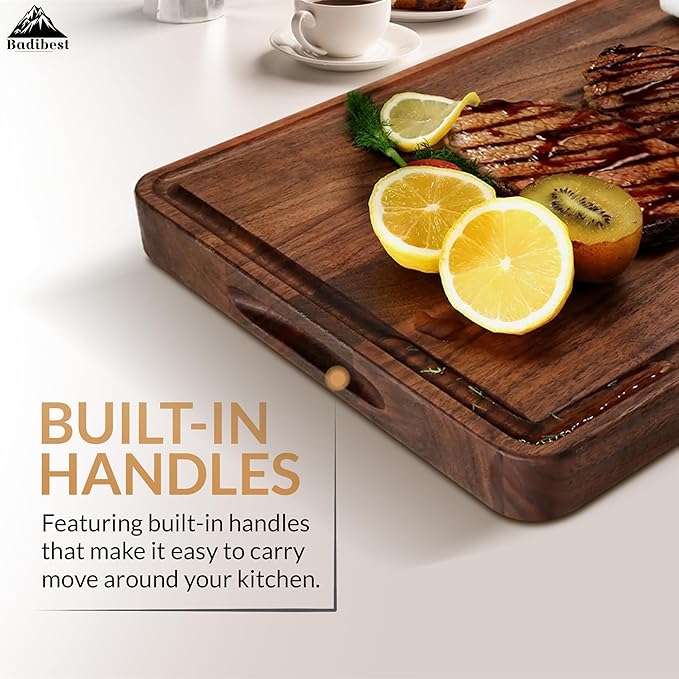 Handcrafted Walnut Wood Cutting Board 18x12, Non Toxic Kitchen Chopping Board with Juice Groove Charcuterie Serving Board, Eco & Knife Friendly Small Wooden Cutting Boards for Kitchen, Restaurant Use-Ruum Studio Home