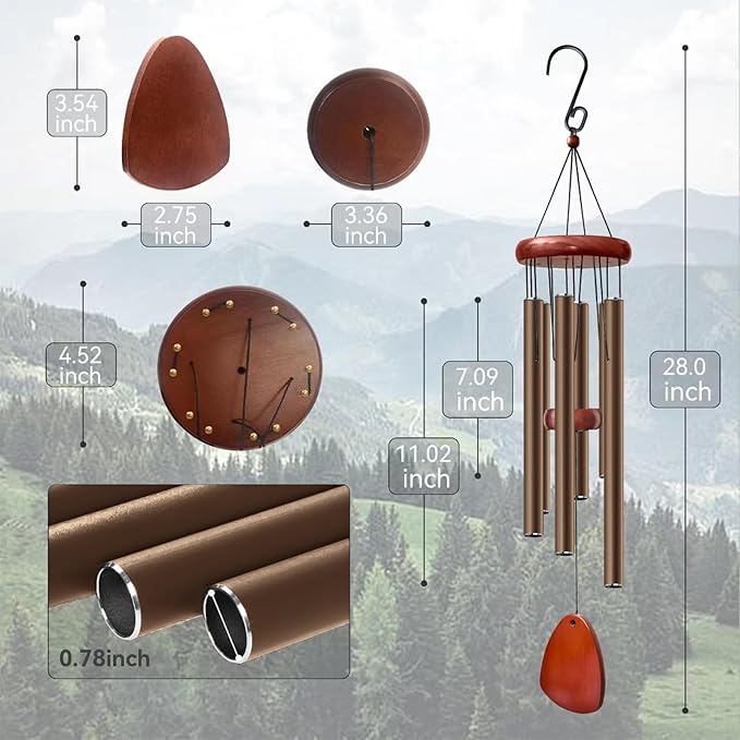 28" Wind Chime for Mothers Day, Decorative Wind Chimes for Outside, Memorial Windchimes Remembrance Gift for Women Mom Grandma, Metal Wind Chimes Outdoor Decor for Garden Patio Zen(Coffee)-Ruum Studio Home