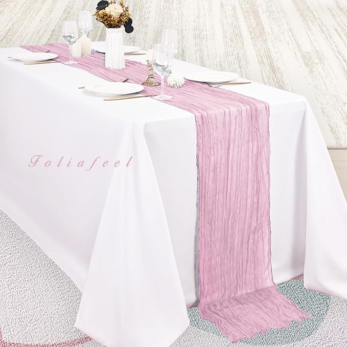 Light Pink Cheesecloth Table Runner 6 Pack 10FT Rustic Gauze Fabric Cheese Cloth Table Runner for Wedding 20 x 120 Inch Long Bridal Baby Shower Table Decorations Boho Sheer Birthday Party Table Decor-Ruum Studio Home