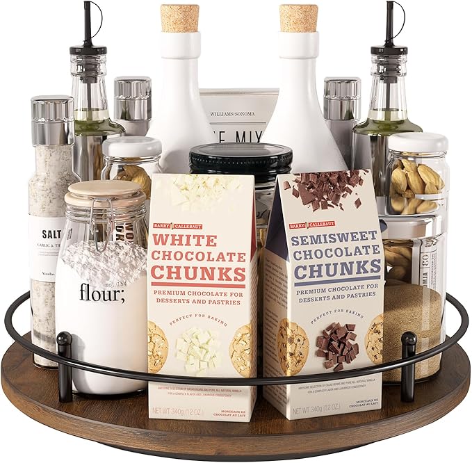 12" Lazy Susan Turntable Organizer,Round Wooden Lazy Susan Organization and Rotating Spice Rack for Dining Table,Pantry,Kitchen Countertop,Vanity,Cupboard and More.Vintage Wood(Round)-Ruum Studio Home