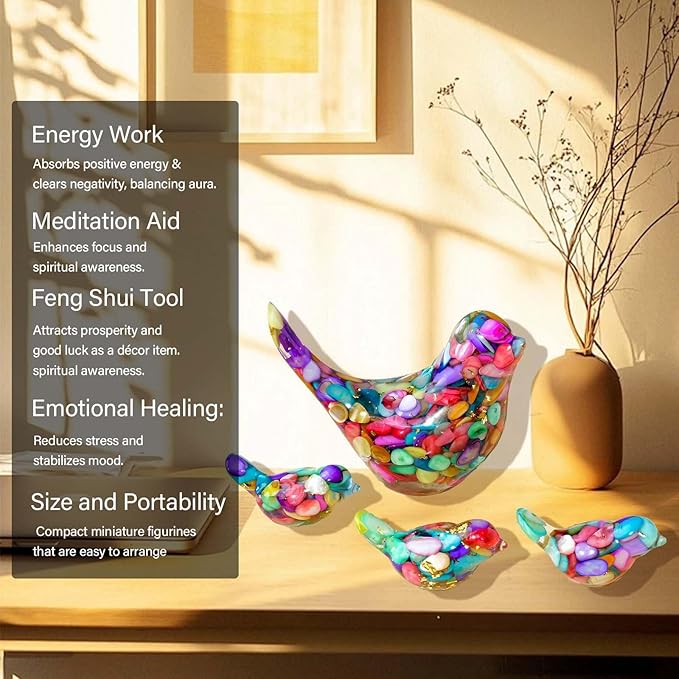 Crystal Bird Figurines, Resin Animal Statues, Miniature Decorative Gravel Birds, Home Decor (4PCS-Colorful)-Ruum Studio Home