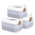 COMFY-HOMI 3PACK Cotton Rope Woven Basket With Handles for Shelves, Toy, Book, Cloth Storage Basket for Organizing|13.5" x 11" x 9.5" Decorative Nursery Cube Bin for Living Room（White / 3-Tone Grey）-Ruum Studio Home