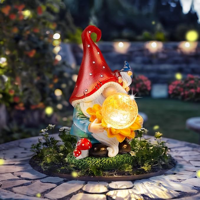 Solar Gnomes Garden Decor Outdoor Statues, Gnomes Gardening Gifts for Women Mom, Gnomes Decorations for Yard with Sunflower Decor Solar Lights for Outside, Patio, Lawn, Porch Decor-Ruum Studio Home