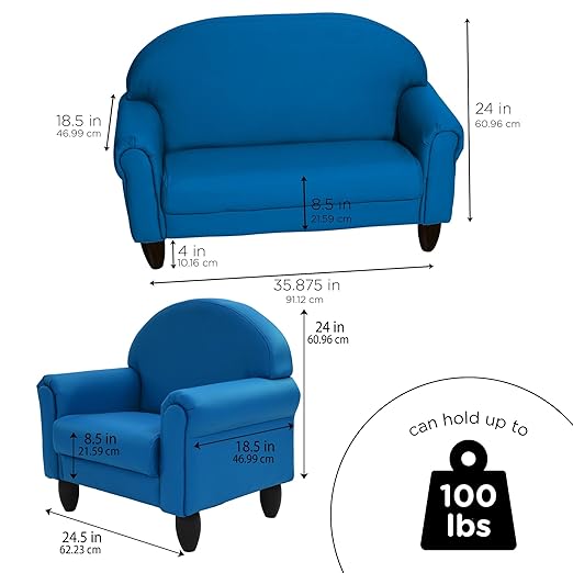 Children's Factory As We Grow Chair and Couch, Flexible Seating for Daycare or Preschool, Kids Reading Couch, Playroom Furniture, Deep Water-Ruum Studio Home