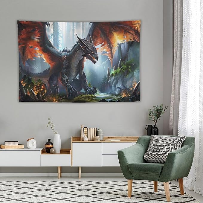 Dinosaur Tapestry Dragon Tapestries Fabric Wall Hanging Aesthetic Space Indoor Outdoor Wall Art Tablecloth Bedspread Decoration for Boy’s Bedroom Dormitory Living Room Home Decor 40"x60"-Ruum Studio Home