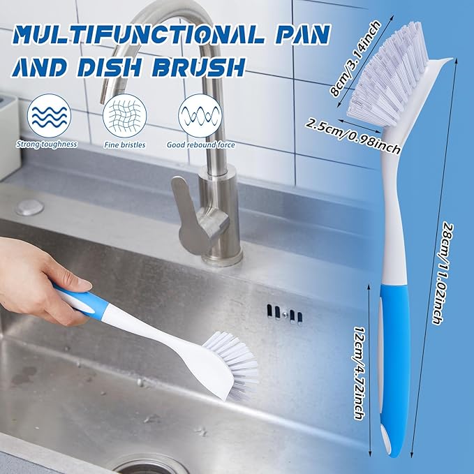 Hsei 10 Pcs Blue Kitchen Scrub Dish Brush Bulk with 11 Inch Anti Slip Handle Cleaning Dish Scrubber with Stiff Bristles Washing Scrub Brushes for Housekeeping for Pots and Pans, Kitchen Sink-Ruum Studio Home