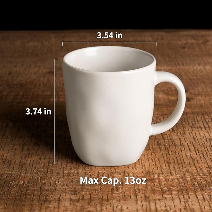 famiware Coffee Mugs Set of 4, Ocean Square 13oz Coffee Cup Set with Handle for Cocoa, Milk, Hot Chocolate, Tea, Water, Stoneware Cups for Kitchen, Microwave and Dishwasher Safe, Matte White-Ruum Studio Home