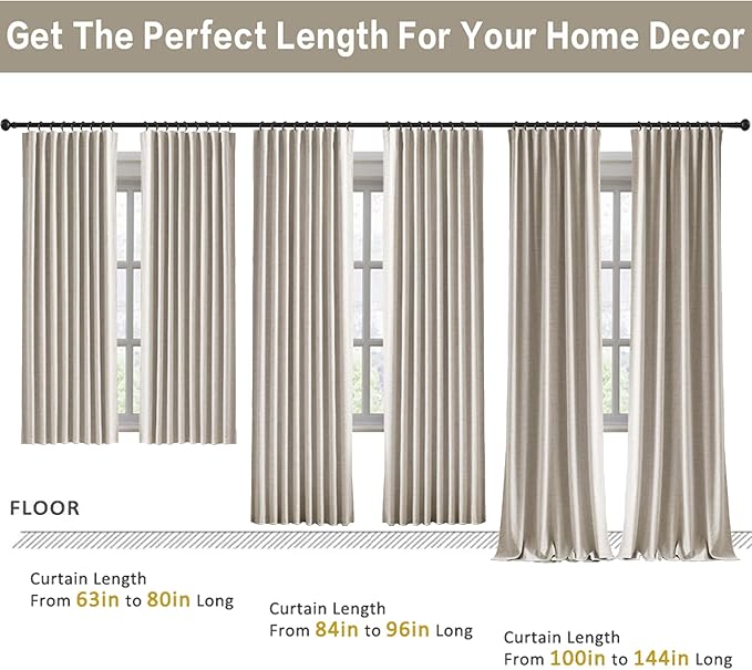RAIN CITY 94 Inch Long Sun Blocking Curtains with Hooks Linen Blend,Custom Made Blackout Drapes for 90-96 Inch Tall Window,Pinch Pleat for Traverse Rods Floor to Ceiling Track 50 Wide 2 Pack-Ruum Studio Home