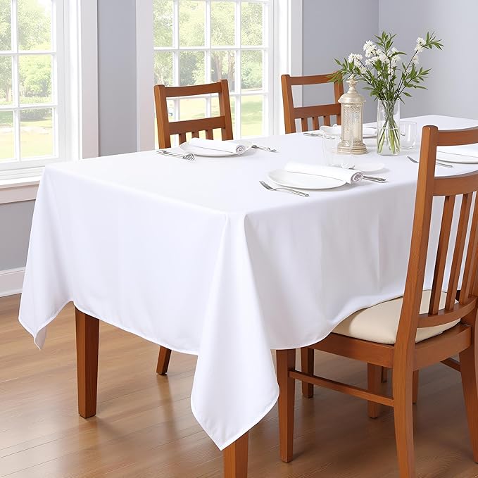 sancua Rectangle Tablecloth - 70 x 120 Inch - Stain and Wrinkle Resistant Washable Polyester Table Cloth, Decorative Fabric Table Cover for Dining Tables, Buffet Parties and Camping, White-Ruum Studio Home