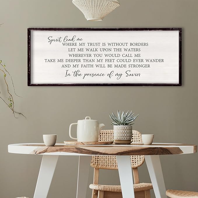 Spirit Lead Me Wall Decor 32"x12" Christian Scripture Worship Song Religious Bible Verse Wooden Framed for Bedroom Office Large Wall Art Hanging Sign (Black)-Ruum Studio Home