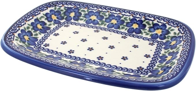 Blue Rose Polish Pottery Spring Blossom Small Rectangular Serving Platter-Ruum Studio Home