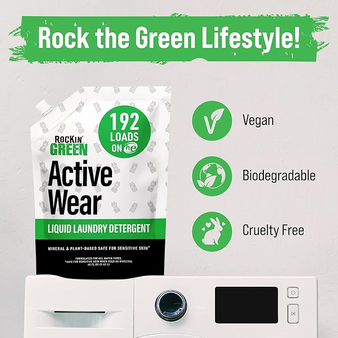 Rockin' Green Laundry Detergent, Plant based, All Natural Laundry Detergent Powder, Vegan and Biodegradable Odor Fighter, Safe for Sensitive Skin (Liquid Laundry Detergent 192 Loads - Unscented)-Ruum Studio Home