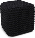 REDEARTH Cube Pouf Foot Stool Ottoman - Hand Knitted Poof - Cord Boho Pouffe - Home Décor - Stuffed Footrest for Living Room - Bedroom - Covered Patio (16" x 16" x 16") - Black-Ruum Studio Home
