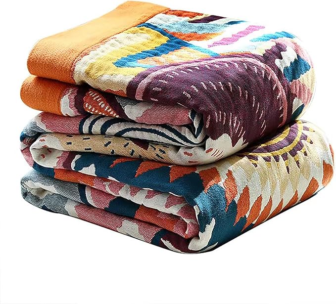 Boho Throw Blanket, 100% Organic Muslin Cotton Breathable Ultra Soft Bed Quilt Throw - All Season Floral Bird Butterfly Farmhouse Decor Blanket for Sofa Couch Chair and Gift. 80" x 90"-Ruum Studio Home