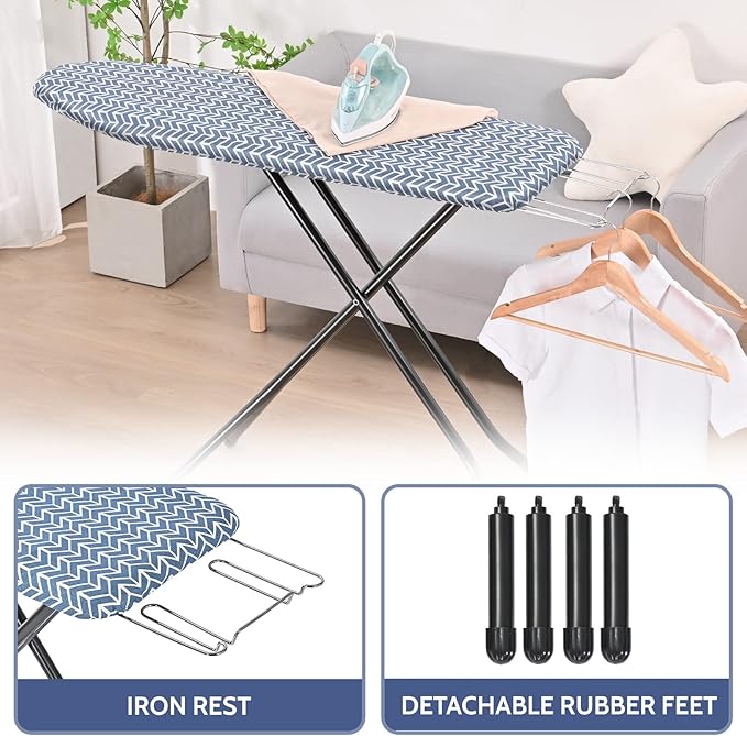 APEXCHASER Ironing Board, Full Size Iron Board with Iron Rest, lightweight Ironing Board with Height Adjustable, Extra Thick Heat-Resistant Cover with Padding, Heavy-Duty Sturdy Metal Legs, 43x13 Blue-Ruum Studio Home