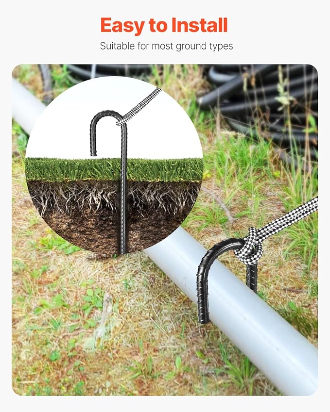 VEVOR Rebar Stakes, 12-Inch, Heavy-Duty 0.4 in Diameter J Hook, Galvanized Steel Ground Anchors with Chisel Point End & Rust-Resistant Coating, for Gardening Support, Fence, Camping Tents (16-Pack)-Ruum Studio Home