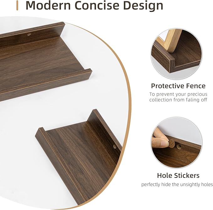 Picture Ledge Shelf, Wood Long Floating Shelves for Wall, Set of 2, 56 inch Picture Ledge Shelves, Photo Ledge Nursery Book Shelves Wall Mounted for Living Room Kids' Room Bedroom, Color Walnut-Ruum Studio Home