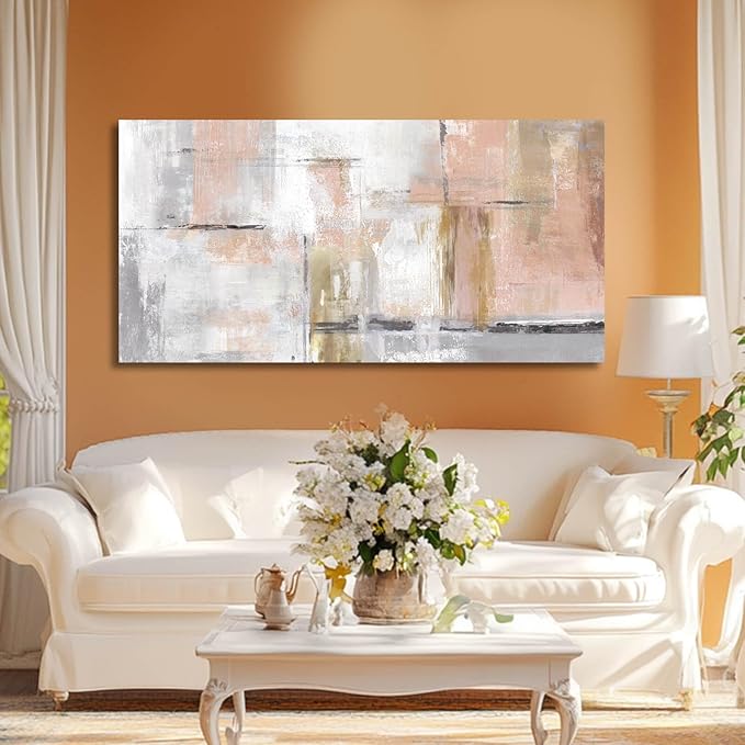 SOUGUAN Canvas Art Gold Wall Decor for Girl Pink Pictures for Living Room Wall Decoration Abstract Wall Art White Modern Painting Pictures 20"x40"-Ruum Studio Home