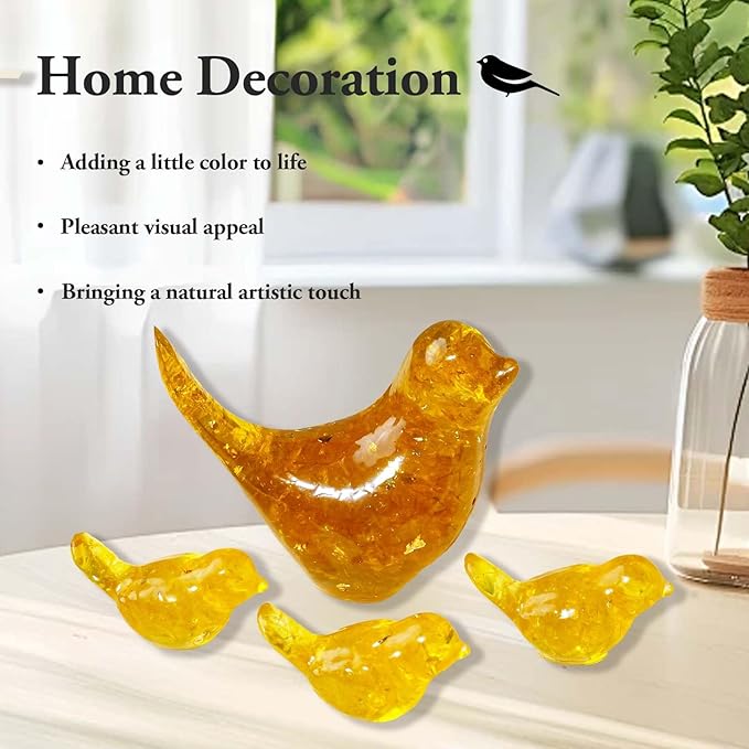 Crystal Bird Figurines, Resin Animal Statues, Miniature Decorative Gravel Birds, Home Decor (4PCS-Citrine)-Ruum Studio Home