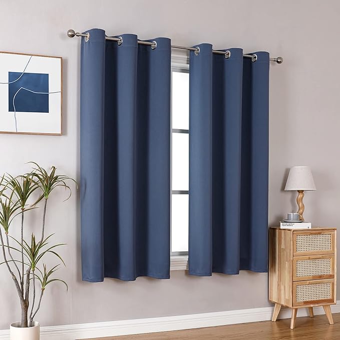 ChrisDowa Small Window Curtains 40 inches Long for Bedroom - Grommet Short Thermal Insulated Room Darkening Curtains for Kitchen (2 Panels, Stone Blue, 29 x 40 Inch)-Ruum Studio Home