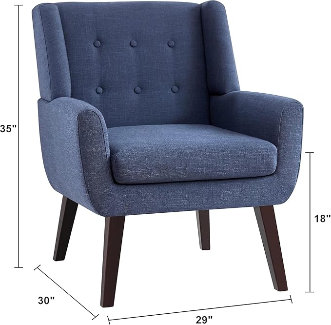 HUIMO Accent Chairs Set of 4, Upholstered Button Tufted Armchair, Linen Fabric Sofa Chairs for Bedroom, Living Room, Mid Century Modern Comfy Reading Chair (4, Dark Blue)-Ruum Studio Home