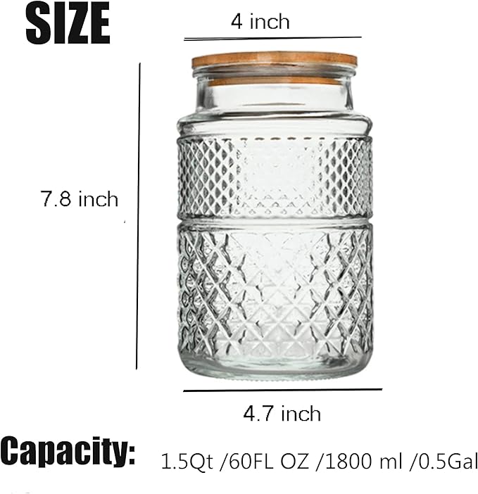 Large Glass Storage Jar, 60 FL OZ Glass Food Storage Containers with Bamboo Lid, Kitchen Containers Cereal Canisters Decorative Jar for Candy Snack Cookies Coffee Tea Nuts Airtight Glass Jars (Round)-Ruum Studio Home