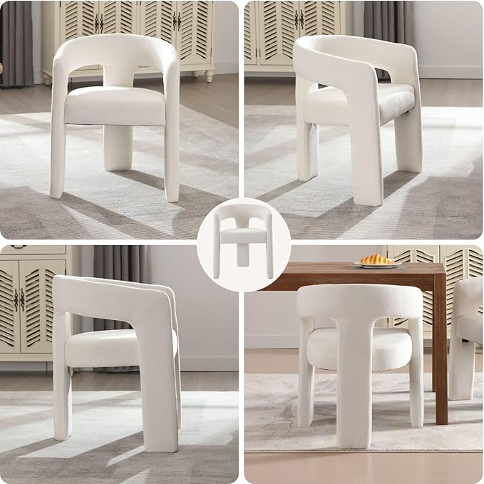 White Chenille Dining Chairs Set of 2, Modern Barrel Dining Room Chairs Upholstered Accent Chair with Arms and Round Back for Living Room Kitchen Armchair No Assembly Needed-Ruum Studio Home