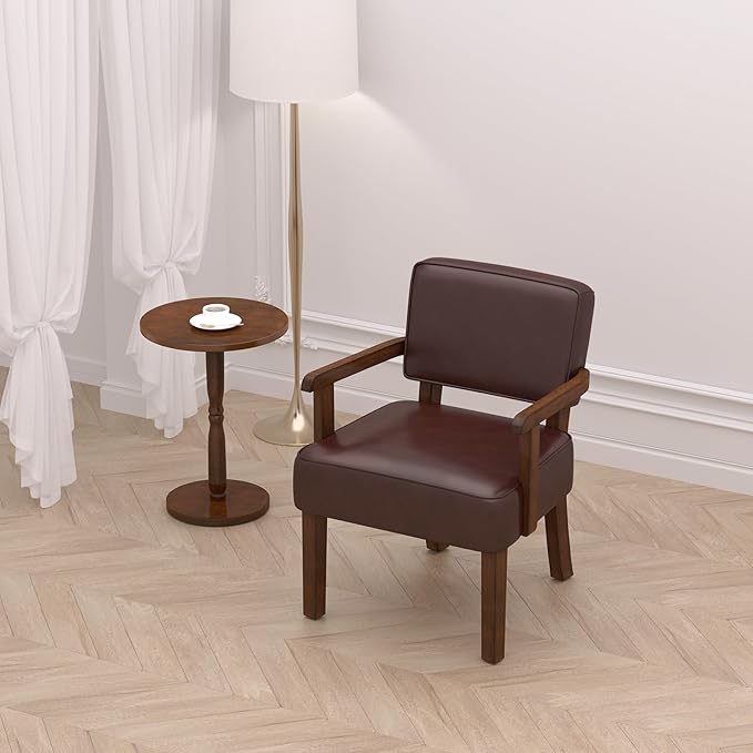 Accent Chair, PU Leather Living Room Chairs Oversized with Soft Seat and Armrests, Armchair for Bedroom, Dinning, Reading, Waiting Rooms (Leather Cherry)-Ruum Studio Home