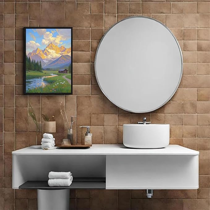 The mountain stream and lawn scenery under the sun is suitable for posting in the living room bedroom office landscape poster wall painting-Ruum Studio Home