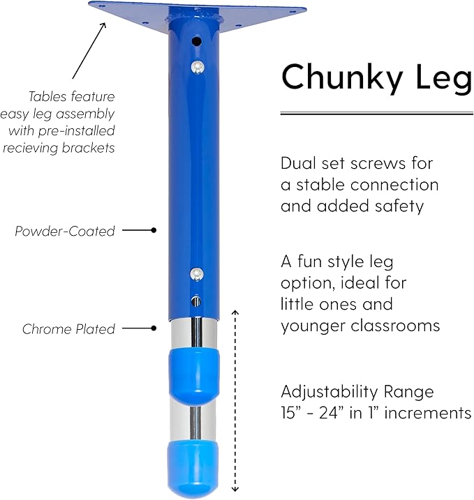 FDP Rectangle Activity School and Classroom Kids Table (30 x 60 inch), Toddler Legs, Adjustable Height 15-24 inches - Gray Top and Blue Edge-Ruum Studio Home