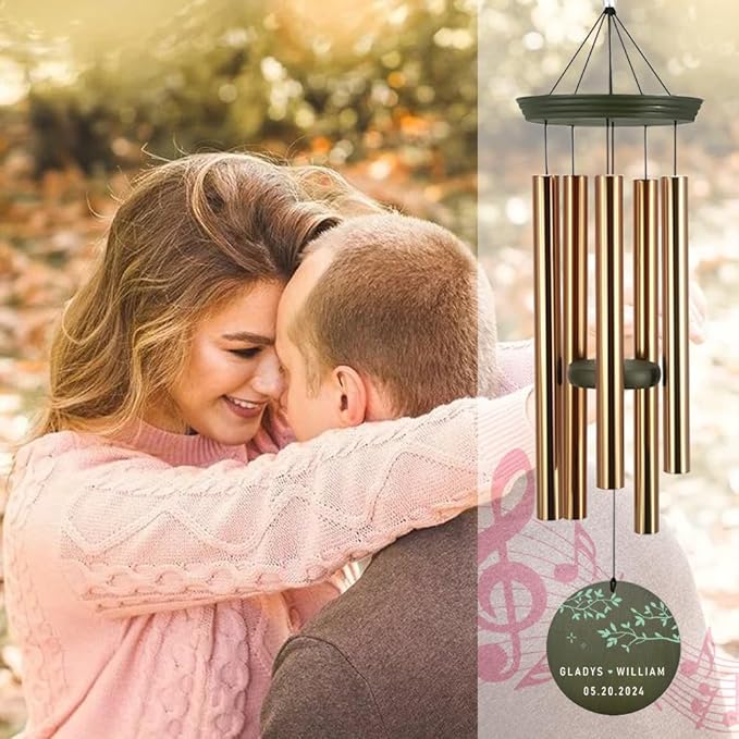 ASTARIN Personalized 20th 50th Anniversary Wind Chime, Happy Anniversary Wedding Valentine's Day Gift for Wife Husband Men Women Sister, Golden Keepsake Decorations for Parents Couples-Ruum Studio Home