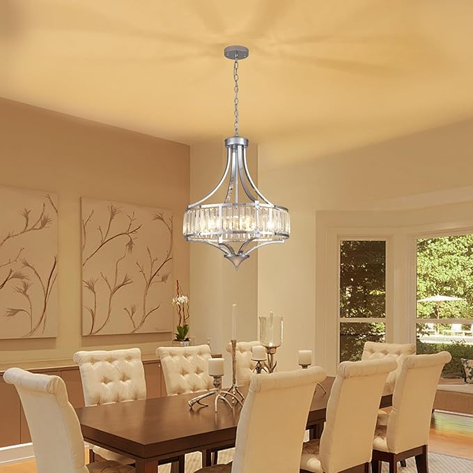 Modern Chrome Crystal Chandelier, 20 Inch Large Ceiling Pendant Light Fixture with 50'' Adjustable Hanging Chain, 5-Light Farmhouse Chandelier for Dining Room, Living Room, Bedroom, Entryway-Ruum Studio Home