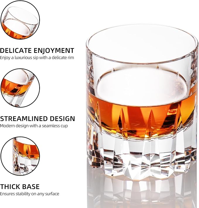 KAMMAK Crystal Whiskey Glasses Set of 2, Handcrafted 7.78oz Old Fashioned Glasses Stemless, Luxury Hand Blown Cocktail Glasses, Scotch Cup for Women, Men Gift for Bourbon Barware, Home Bar-Ruum Studio Home