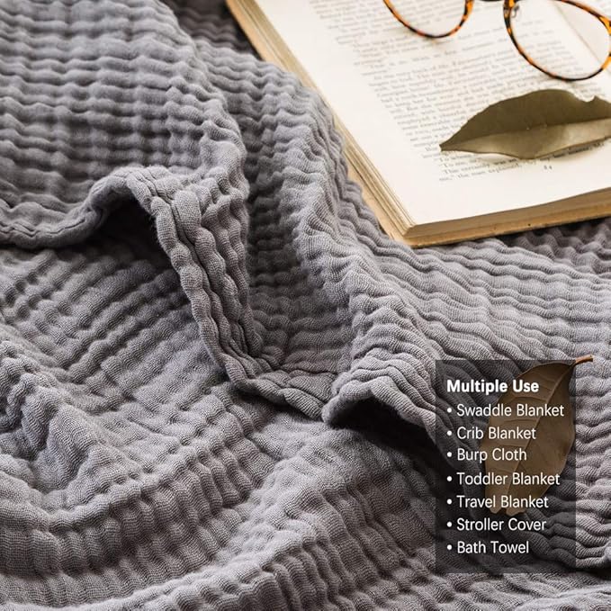 EMME Muslin Grey Twin Blanket 100% Cotton Bed Blankets for Adults and Baby 60"x80" Lightweight Soft Breathable All Season Solid Pre-Washed Gauze, Grey-Ruum Studio Home