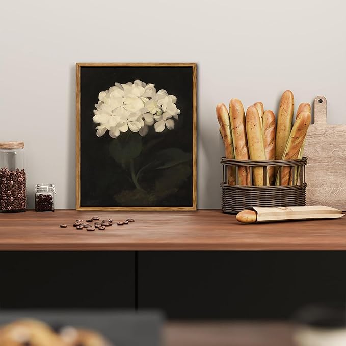 Framed Wall Art for Living Room – Vintage White Hydrangea Oil Painting Canvas Prints, Aesthetic Bedroom Wall Art, Kitchen Decor for Shelves, Bathroom Office Artwork Wall Decor – 8x10in-Ruum Studio Home