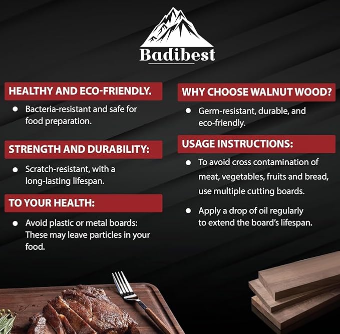 Handcrafted Walnut Wood Cutting Board 12x8, Non Toxic Kitchen Chopping Board with Juice Groove Charcuterie Serving Board, Eco & Knife Friendly Small Wooden Cutting Boards for Kitchen, Restaurant Use-Ruum Studio Home