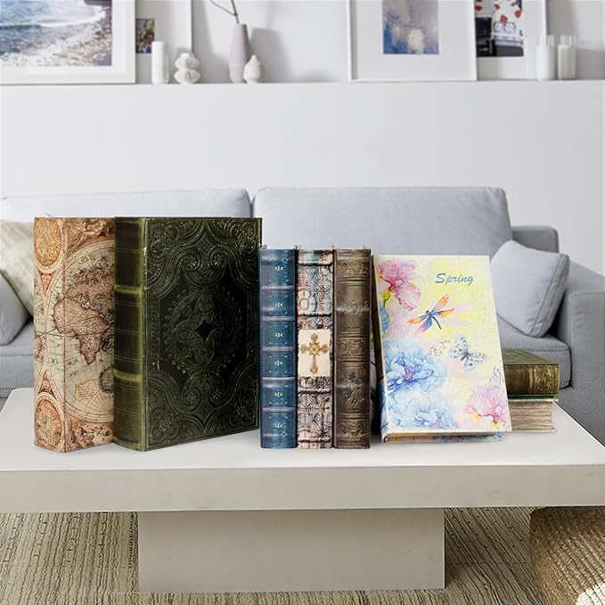 Decorative Fake Book Box for Shelf Decor, Coffee Table Storage & Home Decor - Vintage Faux Leather Embossed Secret Storage Box with Magnetic Closure (12" Large Size)-Ruum Studio Home