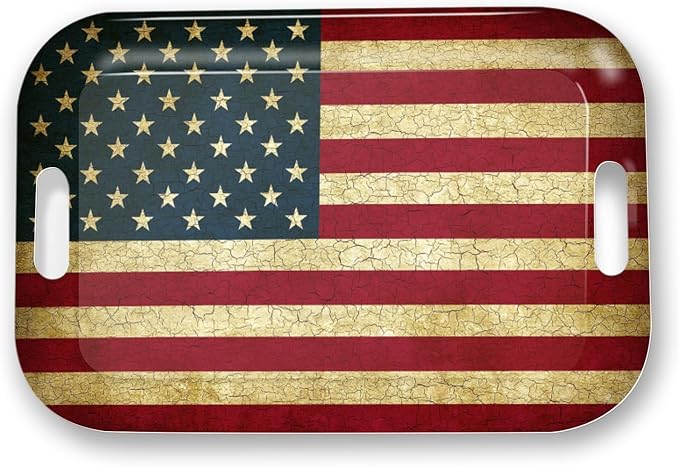 Serving Trays with Handles, 14.5 x 9.8 inch Rectangular Plastic Tray for Restaurant, Kitchen, Vintage United States of America Flag-Ruum Studio Home