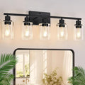 5-Light Bathroom Light Fixtures, Matte Black Modern Vanity Lights with Clear Glass Shades, Bathroom Vanity Light for Mirror Living Room Cabinet Bedroom Porch-Ruum Studio Home