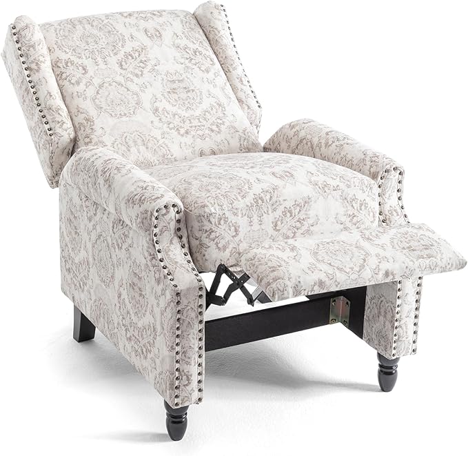 UIXE Recliner Chair, Fabric Upholstered Armchair Pushback Accent Chair for Living Room, Floral Rivet Trim Club Chair Home Theater Single Sofa Reading Seat - Beige Pattern-Ruum Studio Home