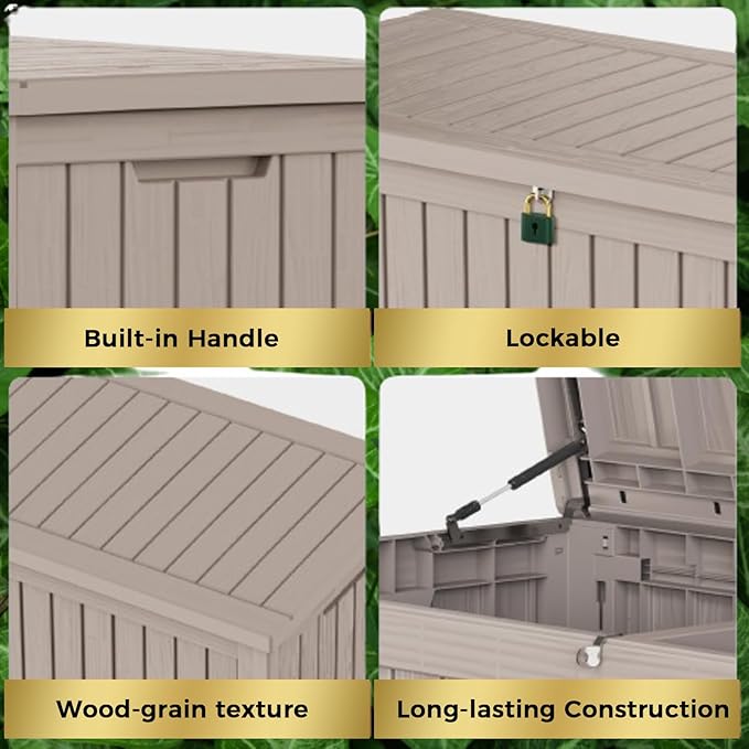 180 Gallon Lockable Resin Deck Box, Waterproof & UV-Resistant Outdoor Storage Box for Outdoor Cushion Storage, Garden Tools & Pool Accessories Storage, Gray-Ruum Studio Home