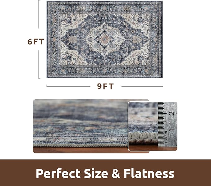 AMOAMI-Area Rug 6X9 Rugs for Living Room-Vintage Soft Blue Rugs for Bedroom-Non Slip Carpet-Machine Washable Rug for Dining Room Living Room Bedroom Office Under Table-Ruum Studio Home