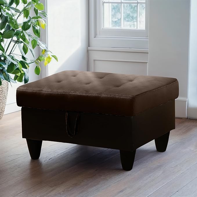 Ottoman Rectangular Storage Ottoman Bench, Flannel Footrest Stool Footstool with Lid for Living Room, Bedroom, Entryway, Dark Brown&Black, 35"x23.5"x17.5"-Ruum Studio Home
