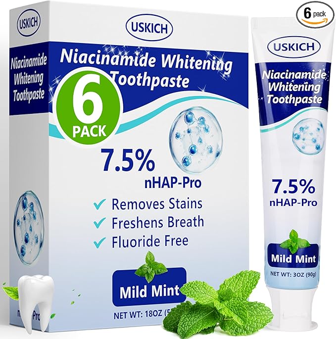 7.5% Nano Hydroxyapatite Toothpaste,6 Pack Fresh Breath Toothpaste for Remineralizing Enamel & Sensitive Relief,Whitening,Antiplaque,Natural Peppermint,Fluoride-Free-Ruum Studio Home