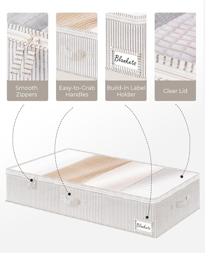 StorageWorks Large Under Bed Storage Containers with Handles and Label Holder, 2 Pack Ultra-thick Fabric Underbed Bins, Closet Organizer for Clothes, Blankets, Sweater-Ruum Studio Home