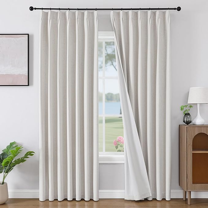 Joydeco Pinch Pleated Linen Curtains Darkening Drapes for Bedroom, 100% Blackout Drapes 96 inches Long 2 Panels Heat Blocking Curtains(Ivory,40'' Wx96'' L)-Ruum Studio Home